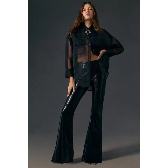 NWT Hudson Holly High-Rise Flare Faux Leather Pants 31 Black $225 - Picture 1 of 15